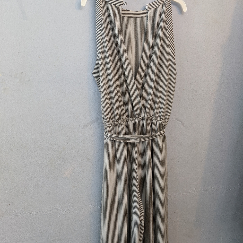 Monteau women's small striped wide legged jumpsuit size 12 two side pocket.